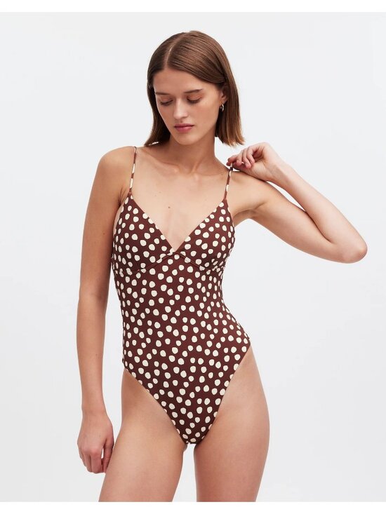 Zulu & Zephyr Other - Zulu & Zephyr One-Piece Swimsuit Currant Spot Brown Polka Dot Women’s Size 2 NWT